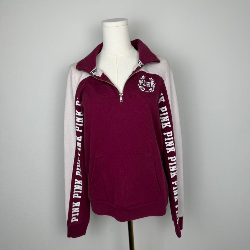 Victoria's Secret PINK burgundy quarter zip sweatshirt - Picture 3 of 4